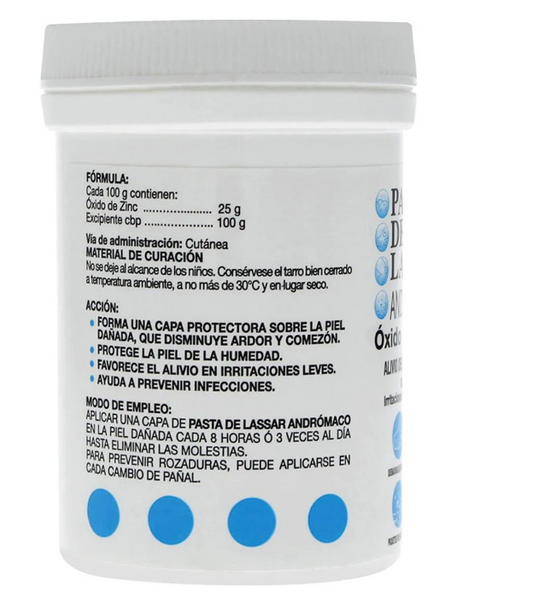 Pasta lassar (oxido de zinc 25%) alivio del ardor y comezón tarro con 125g