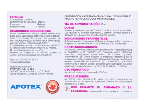 Espadiva (hiosina, ibuprofeno) 200mg, 400mg caja con 10 tabs